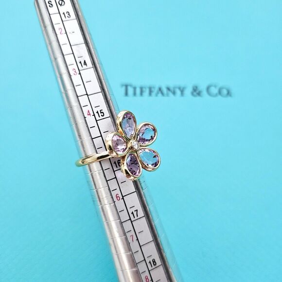 RARE Tiffany & Co. Amethyst Enchant Garden Flower Diamond Ring 18k Rose Gold - Picture 7 of 8